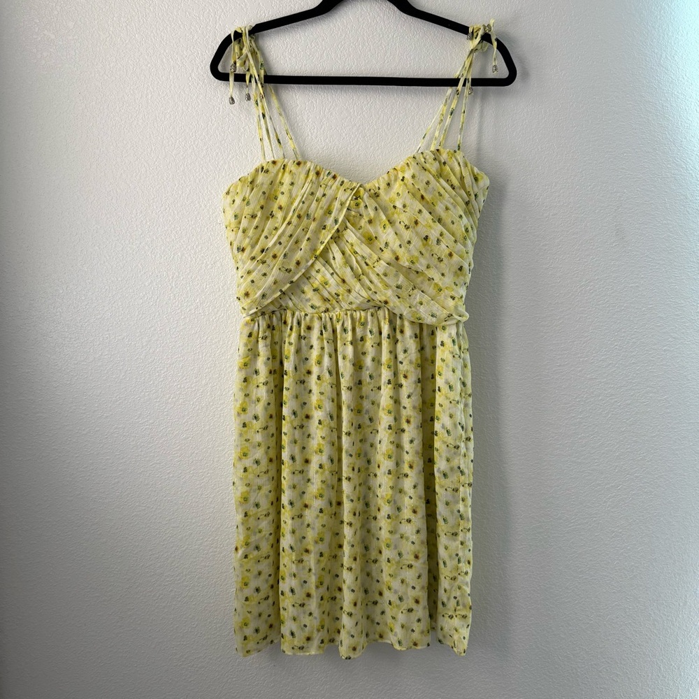 The Kooples Anemone Sweetheart Bodice Yellow Floral Strap Dress Medium